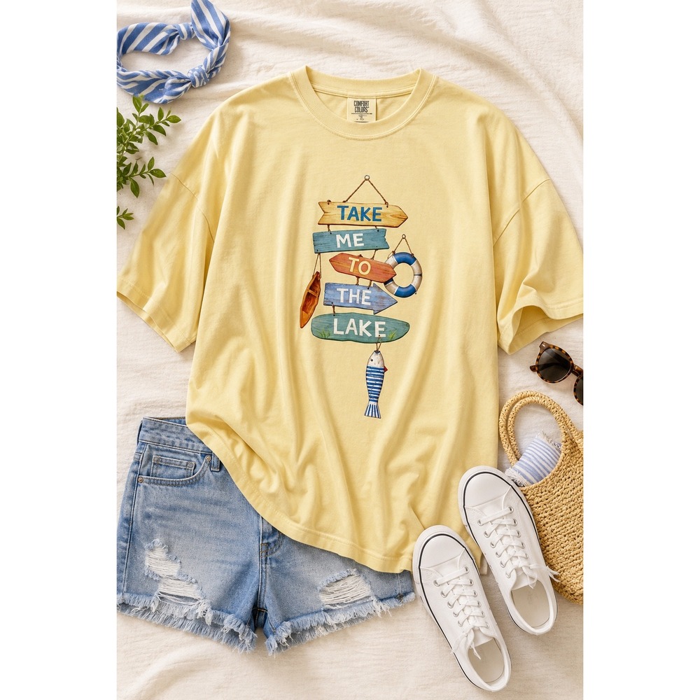 NEW Comfort Colors Take Me To The Lake Graphic T-Shirt Butter Yellow Cotton 2XL